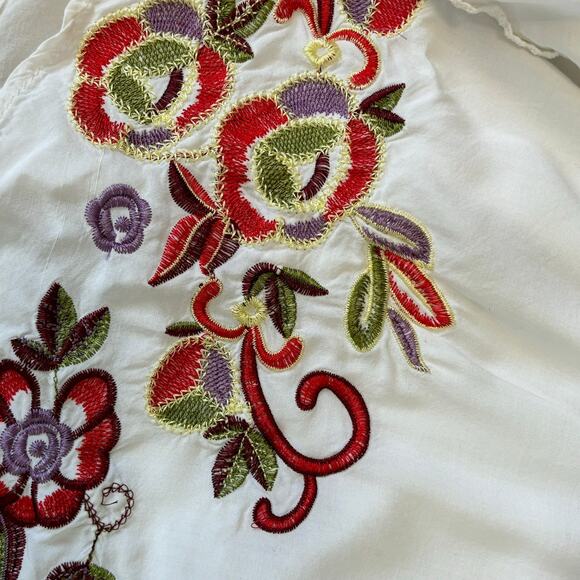 My Beloved Floral Embroidery White Boho Ruffle Blouse Women’s M/L - Picture 5 of 8